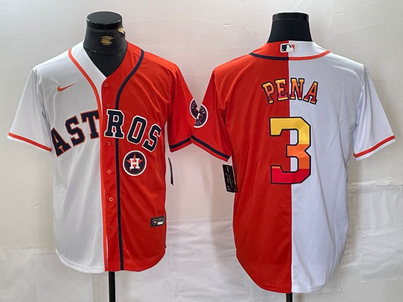 Men Houston Astros #3 Pena White orange Nike 2024 MLB Jersey style 3